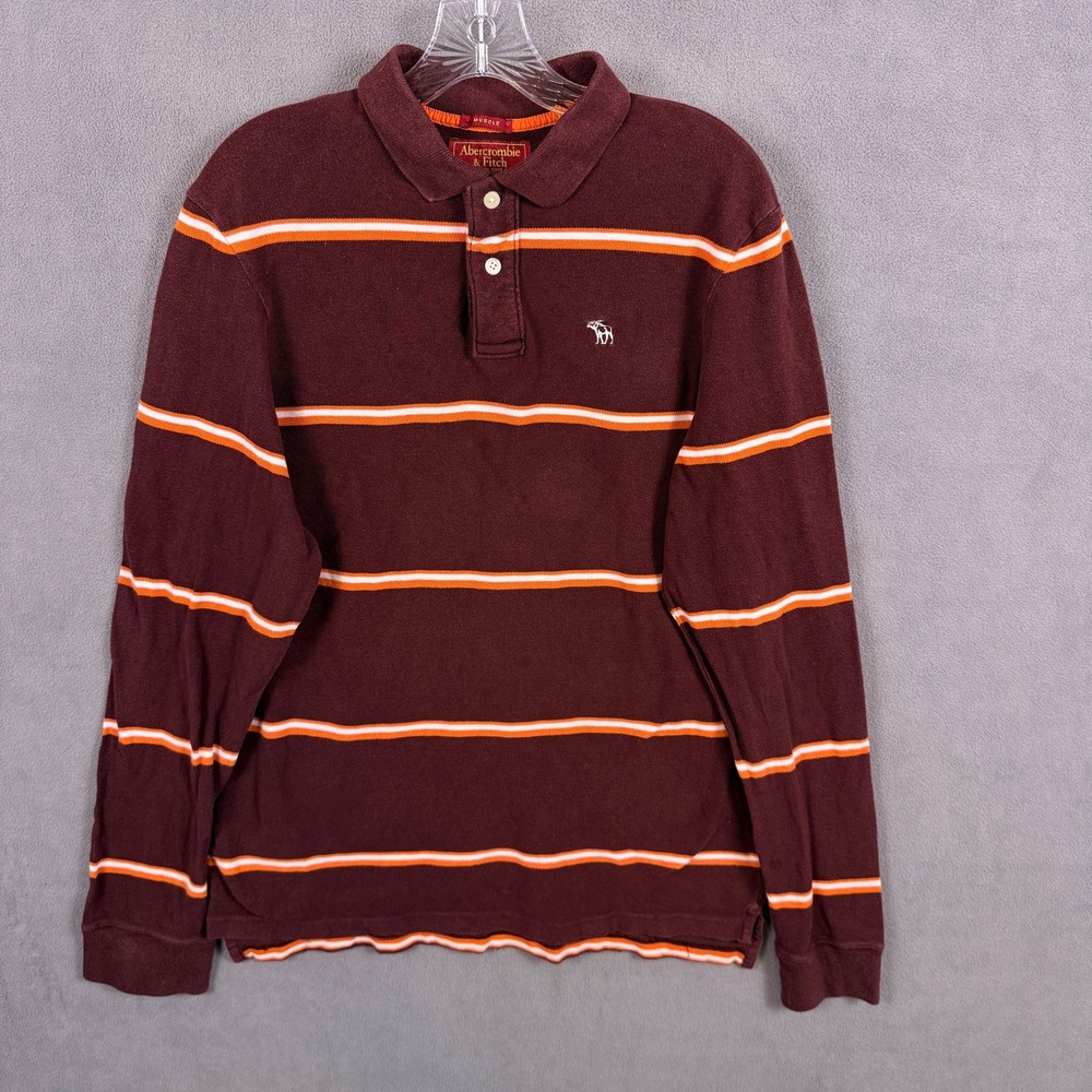 Y2K Abercrombie & Fitch Muscle Rugby Mens Long Sleeve Polo Large Striped Grunge